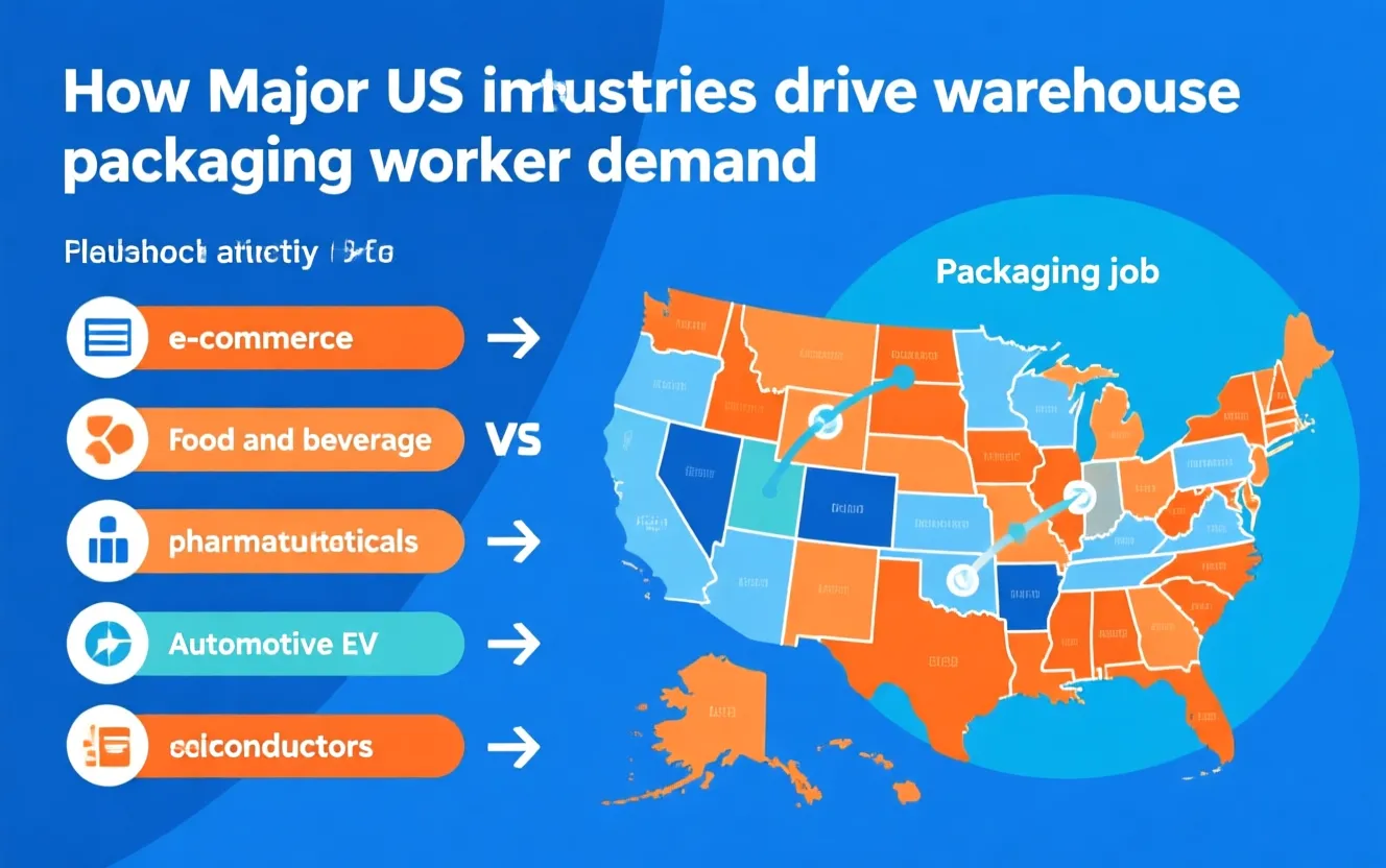 Infographic showing how major U.S. industries drive warehouse packaging demand by region in 2026
