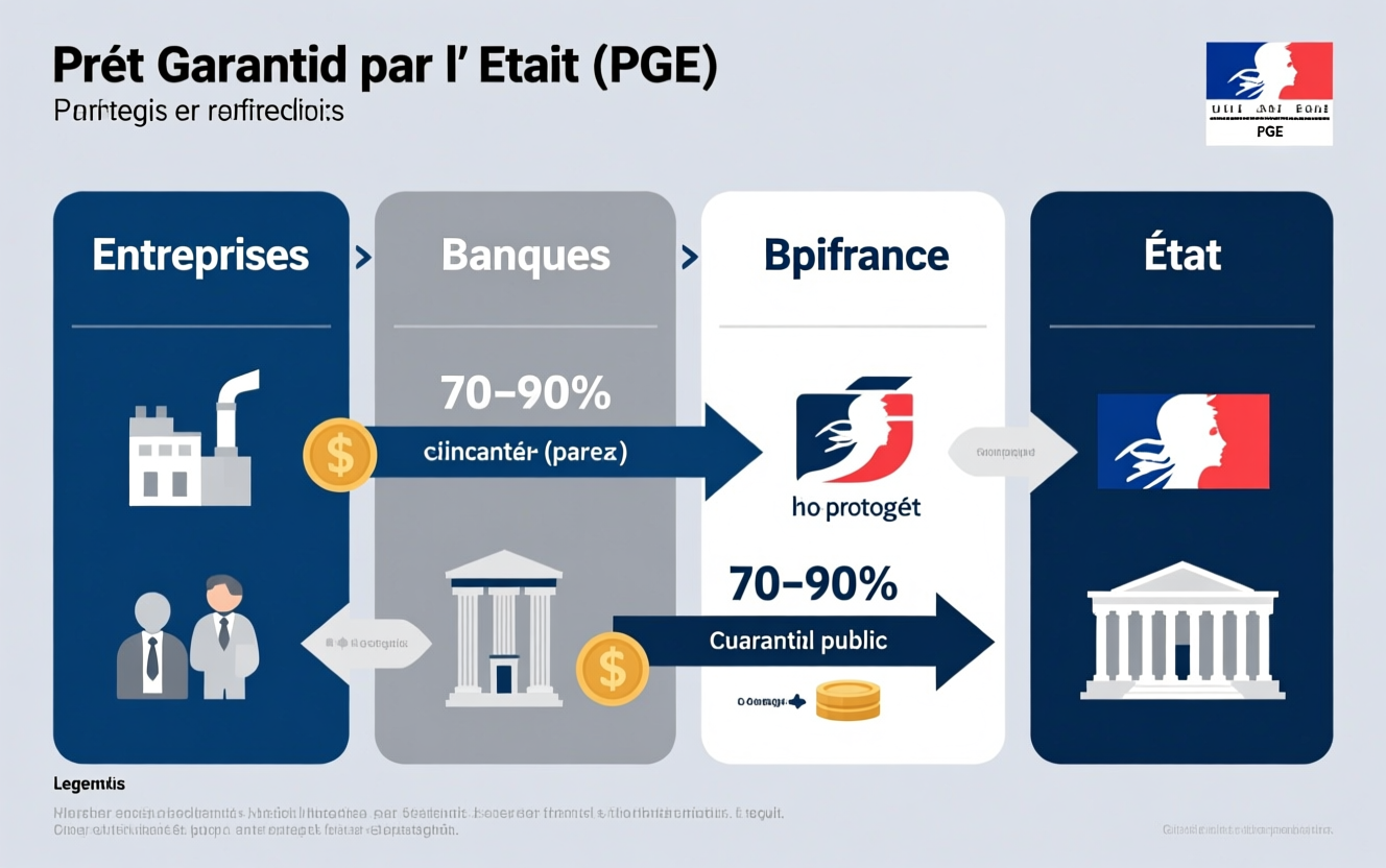 Diagramme architecture PGE : entreprises, banques, Bpifrance, État