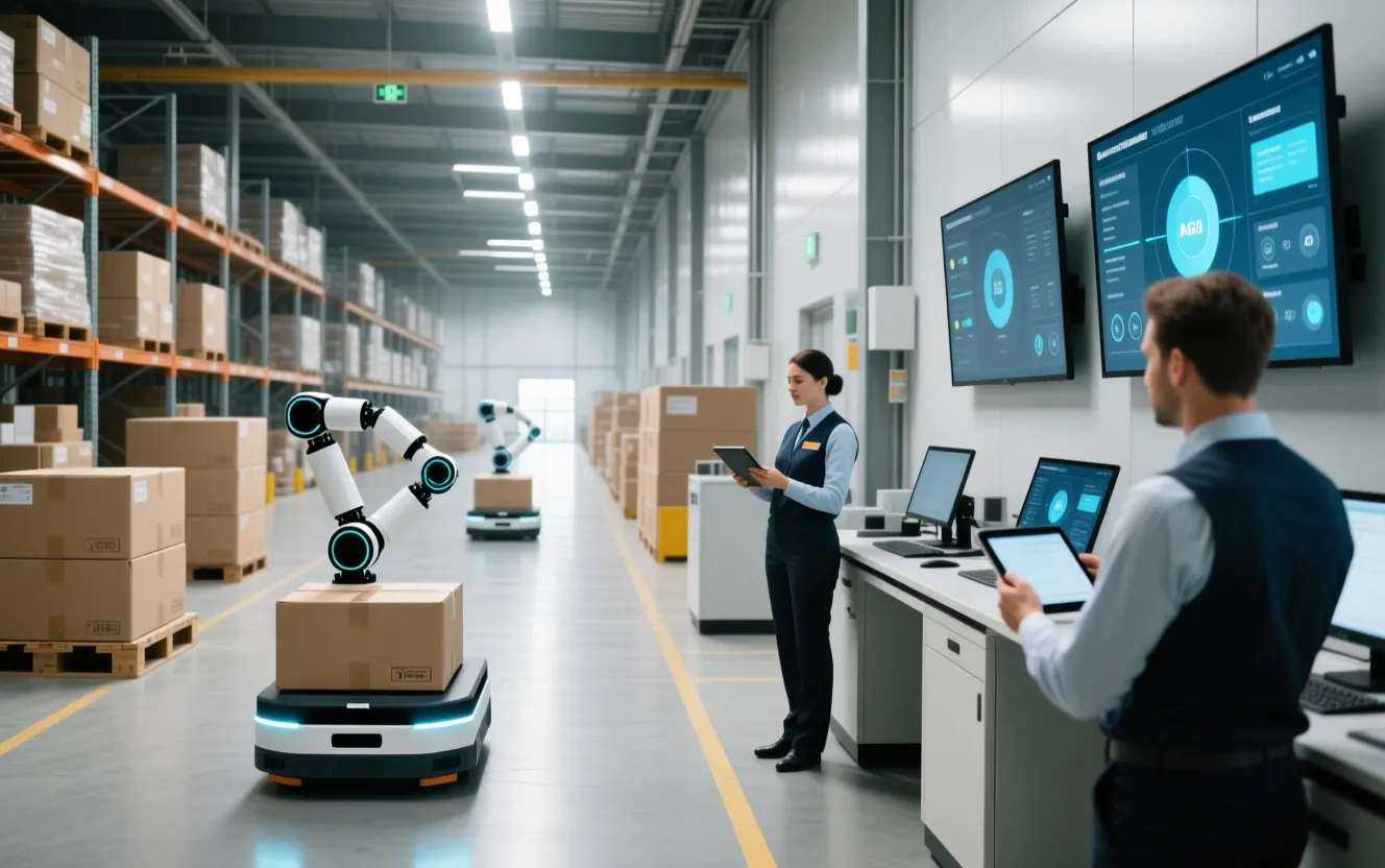 magazzino moderno con robot automatizzati