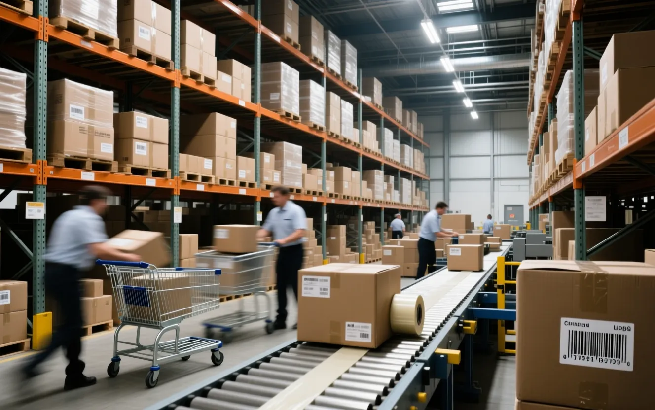 magazzino e-commerce con operatori al lavoro